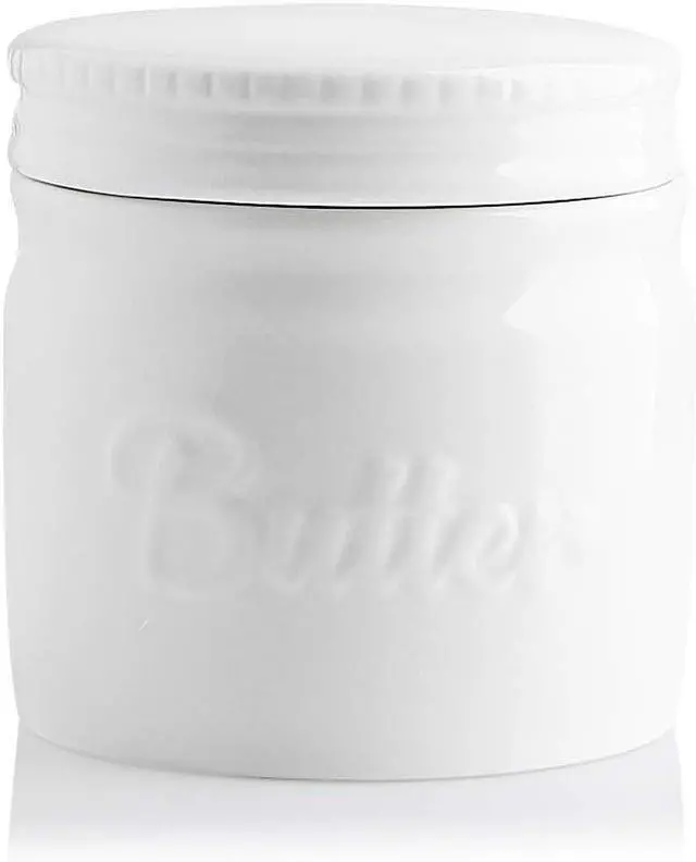 Main image of Sweejar Porcelain Butter Keeper Crock, French Butter Dish with Water Line, Ceramic Butter Container for soft butter (White)