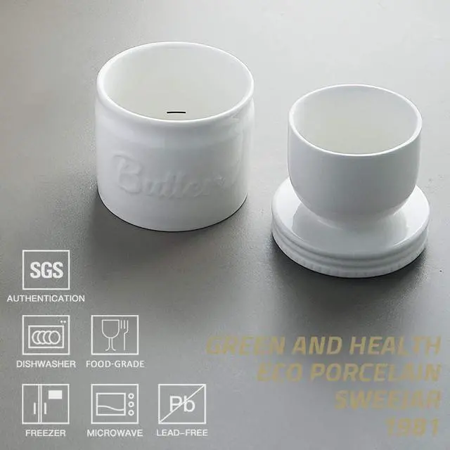 Alt view image 2 of 6 - Sweejar Porcelain Butter Keeper Crock, French Butter Dish with Water Line, Ceramic Butter Container for soft butter (White)
