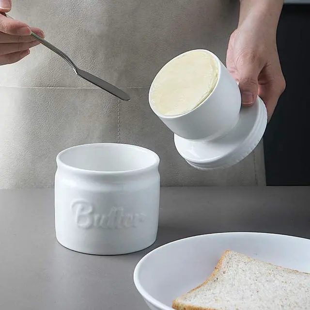 Alt view image 5 of 6 - Sweejar Porcelain Butter Keeper Crock, French Butter Dish with Water Line, Ceramic Butter Container for soft butter (White)