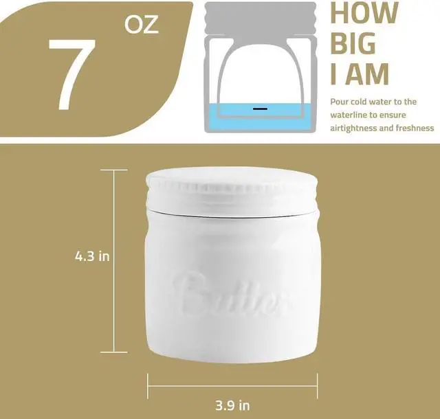 Alt view image 6 of 6 - Sweejar Porcelain Butter Keeper Crock, French Butter Dish with Water Line, Ceramic Butter Container for soft butter (White)
