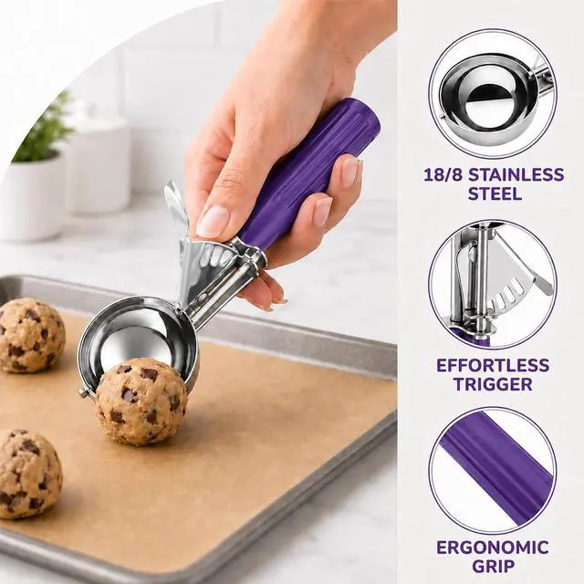 Alt view image 5 of 7 - Ice Cream Scoop, Small Size Cookie Scoop with Trigger for Meatballs Melon