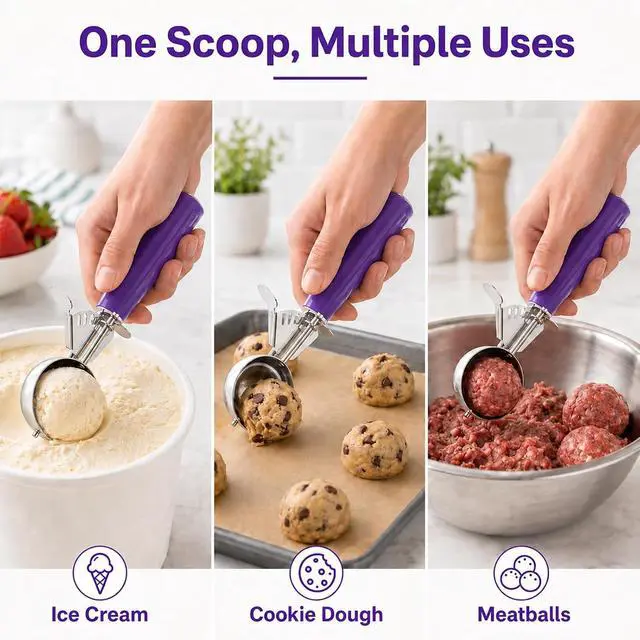Alt view image 3 of 7 - Ice Cream Scoop, Small Size Cookie Scoop with Trigger for Meatballs Melon