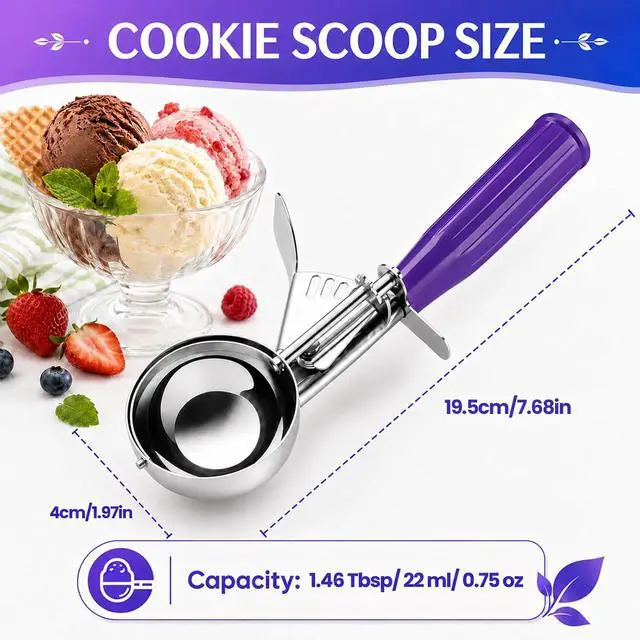 Alt view image 2 of 7 - Ice Cream Scoop, Small Size Cookie Scoop with Trigger for Meatballs Melon