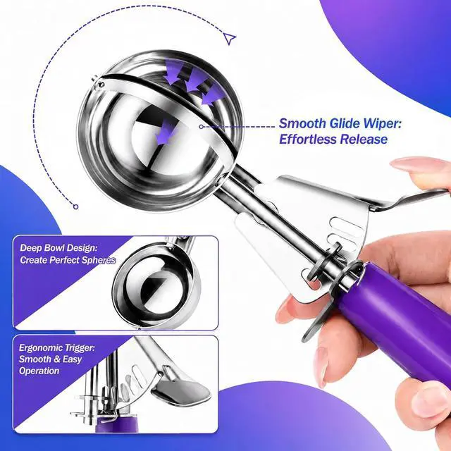 Alt view image 6 of 7 - Ice Cream Scoop, Small Size Cookie Scoop with Trigger for Meatballs Melon