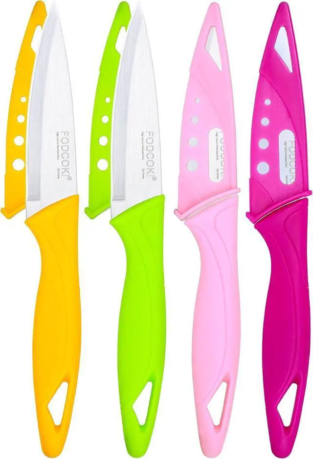 Main image of Paring Knife, 4 inch Fruit Paring Knives Set of 4 with Cover Sheath, Small Kitchen Sharp Peeling Cutting for Vegetable Stainless Steel
