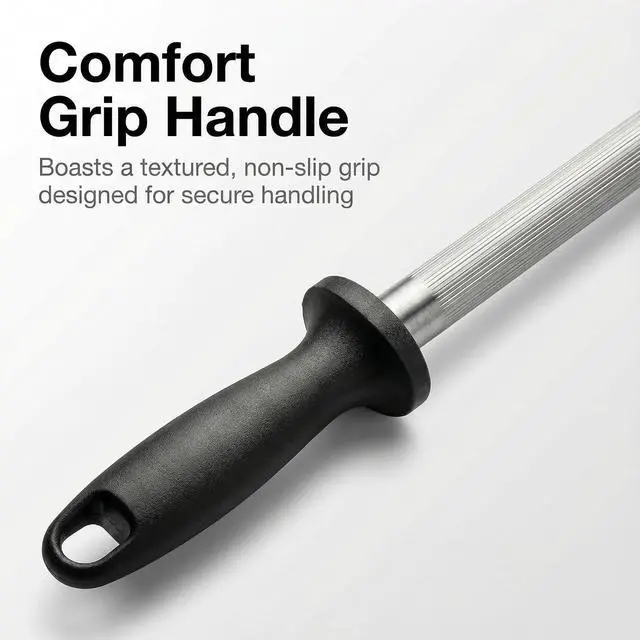 Alt view image 4 of 7 - Knife Sharpener Rod, 13 Inch Carbon Steel Honing Steel for Kitchen Knives, Professional Magnetized Sharpening Stick with Nickel-Chrome Plating, Easy Grip Tool for Chef Knives