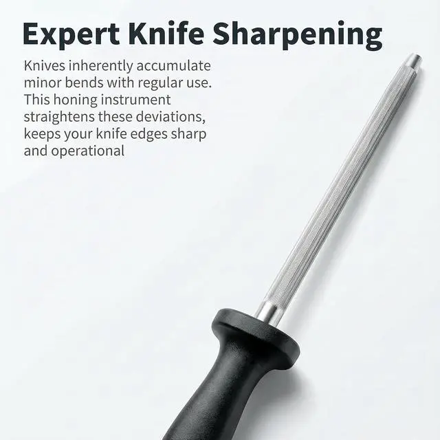 Alt view image 3 of 7 - Knife Sharpener Rod, 13 Inch Carbon Steel Honing Steel for Kitchen Knives, Professional Magnetized Sharpening Stick with Nickel-Chrome Plating, Easy Grip Tool for Chef Knives