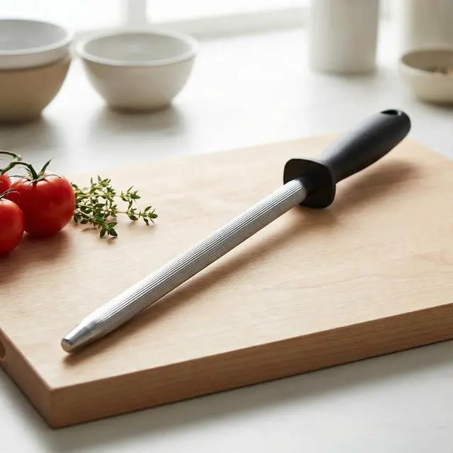 Alt view image 5 of 7 - Knife Sharpener Rod, 13 Inch Carbon Steel Honing Steel for Kitchen Knives, Professional Magnetized Sharpening Stick with Nickel-Chrome Plating, Easy Grip Tool for Chef Knives