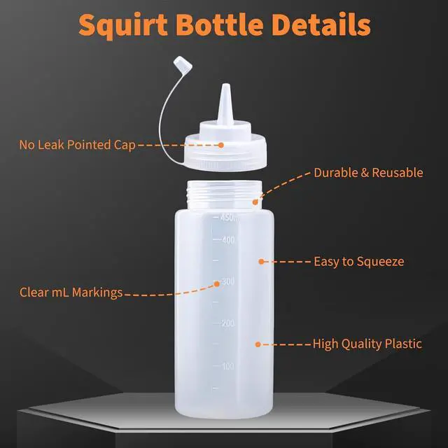 Alt view image 3 of 7 - Squirt Bottles Compatible with Blackstone Grill - 16 OZ Empty Squeeze Bottles with Cap, Non-Leakage, Squeeze Bottle for Water, Oil, Sauces, BBQ Griddle Accessories for Cooking and Basting, 3 Pack