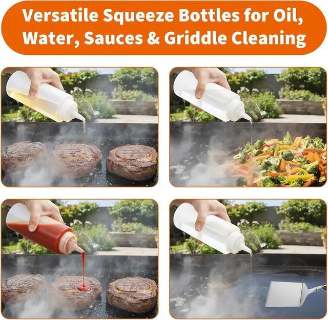 Alt view image 5 of 7 - Squirt Bottles Compatible with Blackstone Grill - 16 OZ Empty Squeeze Bottles with Cap, Non-Leakage, Squeeze Bottle for Water, Oil, Sauces, BBQ Griddle Accessories for Cooking and Basting, 3 Pack