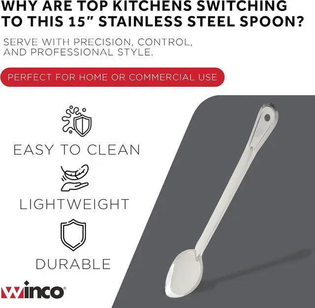 Alt view image 3 of 7 - Winco 15" Stainless Steel Basting Solid Spoon