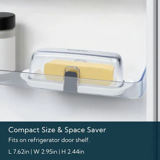 Alt view image 5 of 7 - KITCHENDAO One-handed Airtight Butter Dish with Lid for Countertop and Refrigerator Door Shelf, Butter Holder with One Press to Open/Close Secure Latching Buckle for West/East Coast Butter (White)