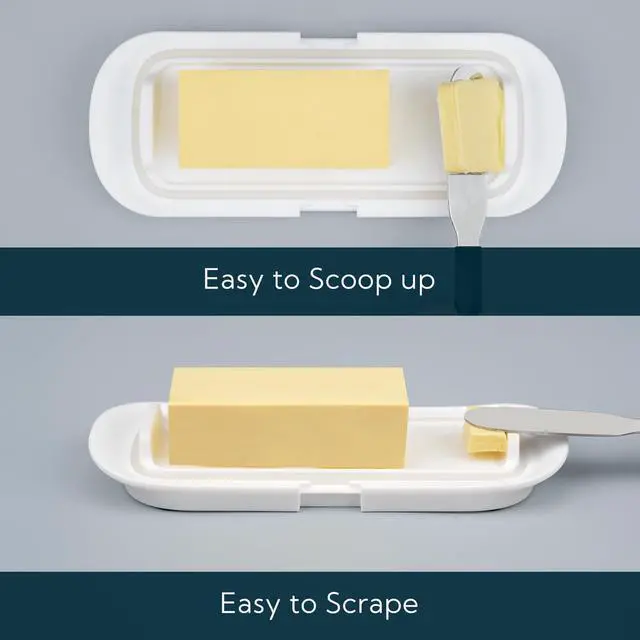 Alt view image 6 of 7 - KITCHENDAO One-handed Airtight Butter Dish with Lid for Countertop and Refrigerator Door Shelf, Butter Holder with One Press to Open/Close Secure Latching Buckle for West/East Coast Butter (White)