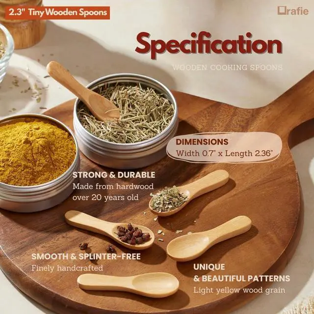 Alt view image 3 of 6 - 2.3 Inch Tiny Wooden Spoons (5 Pcs) Handmade Mini Spoon for Condiments, Sauces, Salt, Sugar, Spices, Dips, Seasonings, Herbs, Garnishes