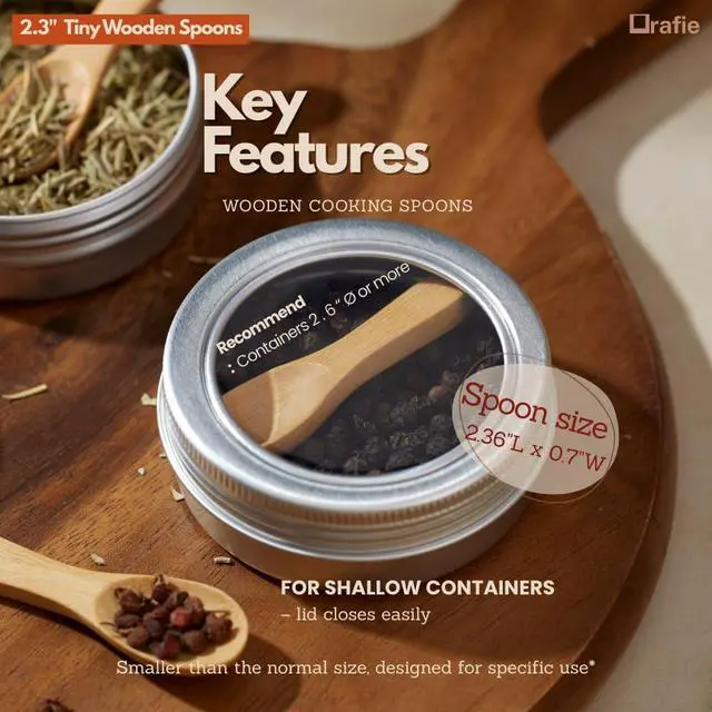 Alt view image 4 of 6 - 2.3 Inch Tiny Wooden Spoons (5 Pcs) Handmade Mini Spoon for Condiments, Sauces, Salt, Sugar, Spices, Dips, Seasonings, Herbs, Garnishes