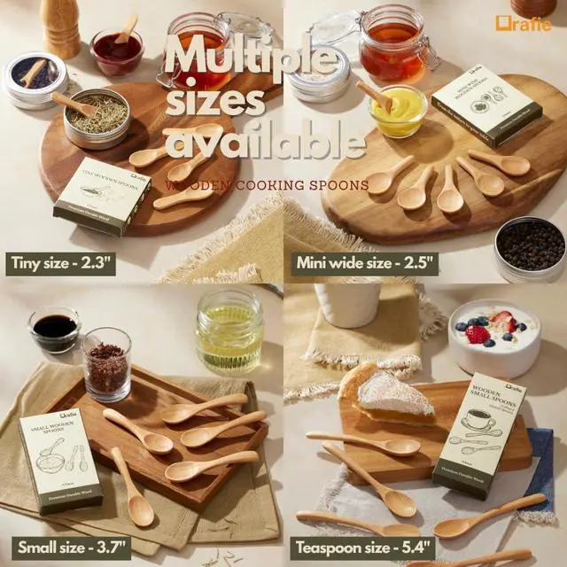 Alt view image 6 of 6 - 2.3 Inch Tiny Wooden Spoons (5 Pcs) Handmade Mini Spoon for Condiments, Sauces, Salt, Sugar, Spices, Dips, Seasonings, Herbs, Garnishes