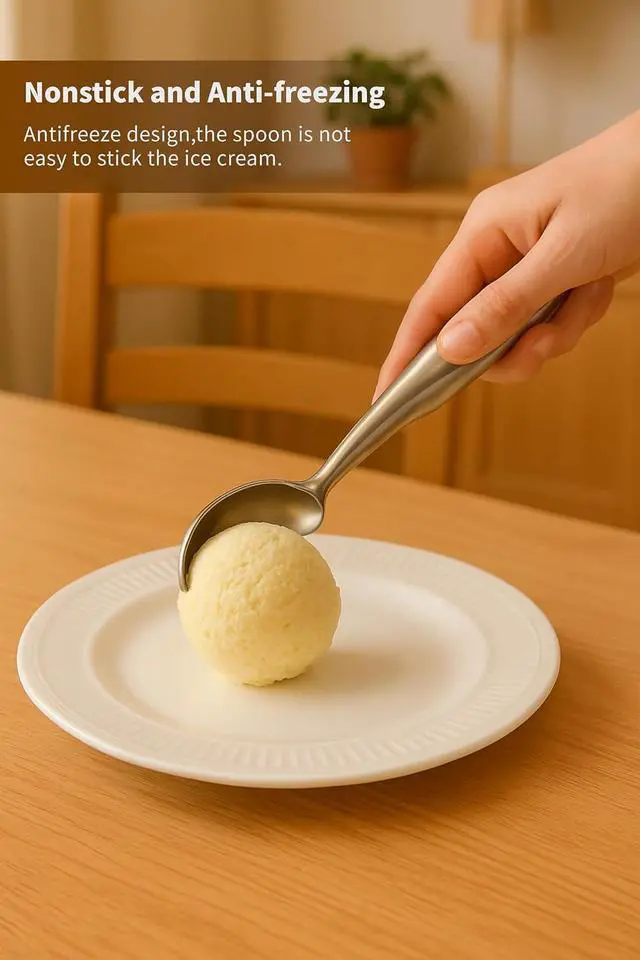 Alt view image 3 of 7 - Stainless Steel Ice Cream Scoop - Ergonomic Handle small Ice Cream Scooper Heavy Duty Ice Cream Scoops Best Rated - One-Piece Dishwasher Safe Icecream Scoop Stainless Steel