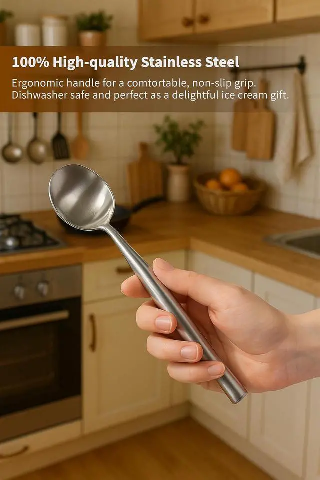 Alt view image 4 of 7 - Stainless Steel Ice Cream Scoop - Ergonomic Handle small Ice Cream Scooper Heavy Duty Ice Cream Scoops Best Rated - One-Piece Dishwasher Safe Icecream Scoop Stainless Steel