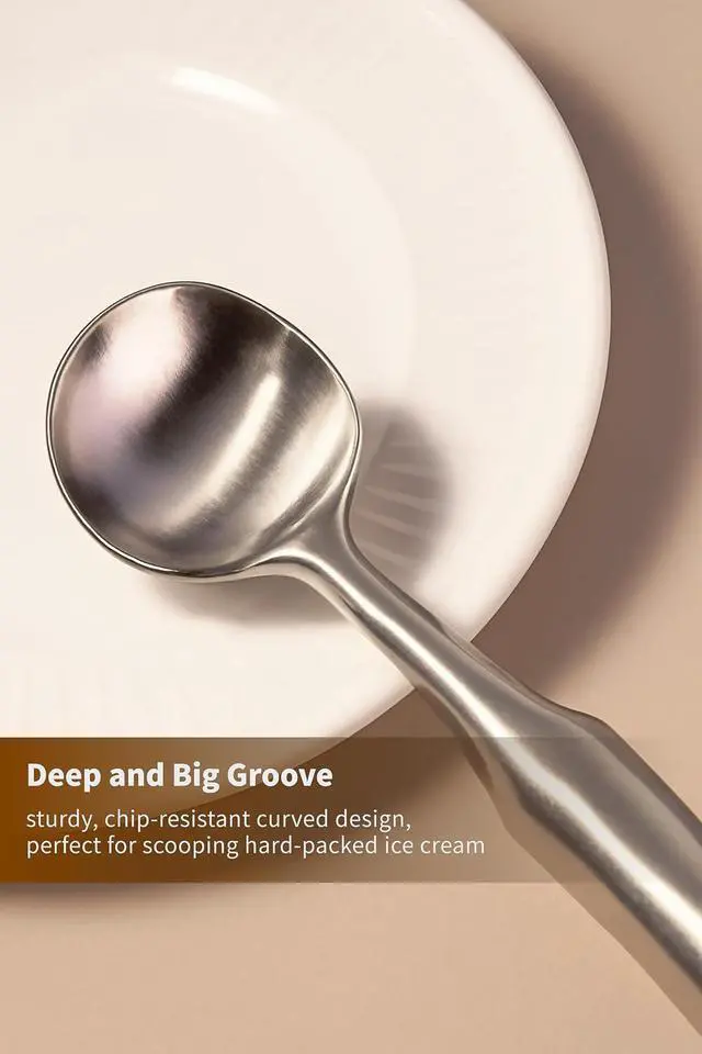 Alt view image 5 of 7 - Stainless Steel Ice Cream Scoop - Ergonomic Handle small Ice Cream Scooper Heavy Duty Ice Cream Scoops Best Rated - One-Piece Dishwasher Safe Icecream Scoop Stainless Steel