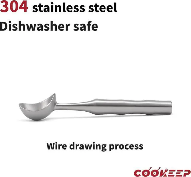 Alt view image 7 of 7 - Stainless Steel Ice Cream Scoop - Ergonomic Handle small Ice Cream Scooper Heavy Duty Ice Cream Scoops Best Rated - One-Piece Dishwasher Safe Icecream Scoop Stainless Steel