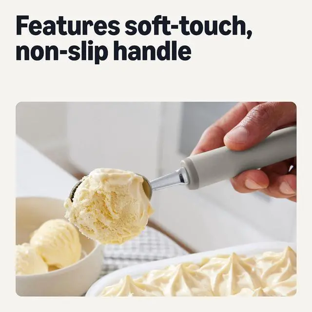 Alt view image 4 of 7 - Amazon Basics Ice Cream Scoop, Soft Grip Handle, Dishwasher-Safe, Linen Gray
