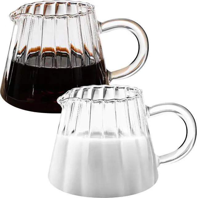 Main image of Loscarol 2 Pcs Small Glass Pitcher - Elegant Wave Shaped Creamer Pitcher