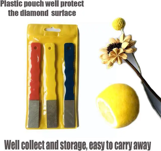Alt view image 5 of 7 - Diamond Color Coded Mini Diamond Hone Kit 3Grits #220,400,600 Flat Hand File Knife Sharpener Red/Yellow/Blue - 3pcs