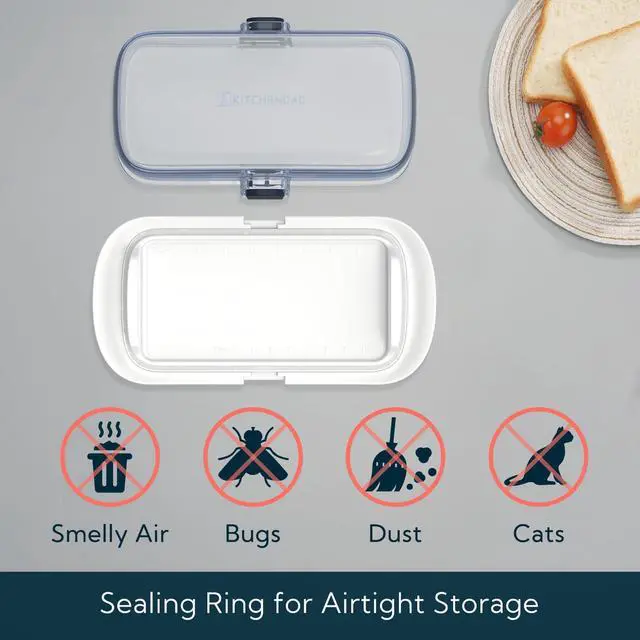 Alt view image 3 of 7 - KITCHENDAO Large One-handed Butter Dish with Lid for Countertop, Airtight Butter Holder with One Press to Open/Close Secure Latching Buckle for East Coast/West Coast/European/Kerrygold Butter(White)