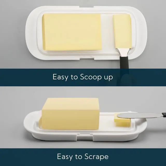 Alt view image 5 of 7 - KITCHENDAO Large One-handed Butter Dish with Lid for Countertop, Airtight Butter Holder with One Press to Open/Close Secure Latching Buckle for East Coast/West Coast/European/Kerrygold Butter(White)