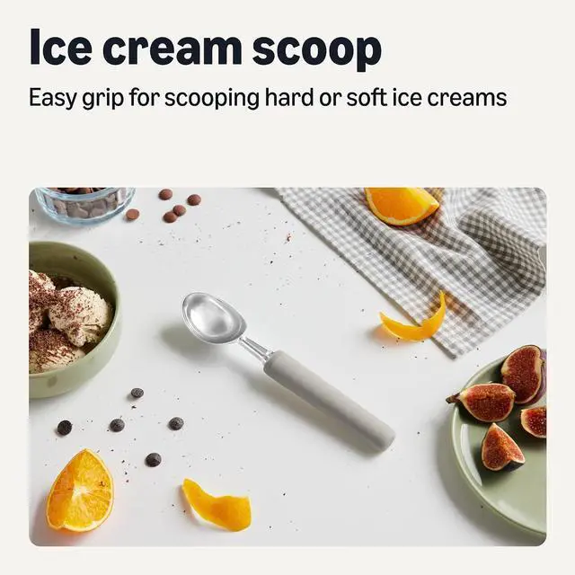 Alt view image 2 of 7 - Amazon Basics Ice Cream Scoop, Soft Grip Handle, Dishwasher-Safe, Linen Gray