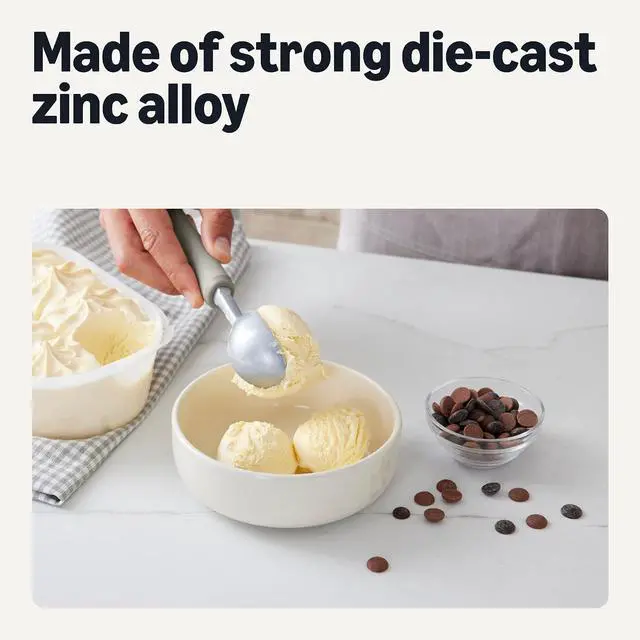 Alt view image 3 of 7 - Amazon Basics Ice Cream Scoop, Soft Grip Handle, Dishwasher-Safe, Linen Gray