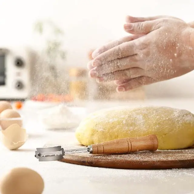 Alt view image 6 of 6 - "SAINT GERMAIN Premium Hand Crafted Bread Lame for Dough Scoring Knife, Lame Bread Tool for Sourdough Bread Slashing with 10 Blades Included with Replacement with Authentic Leather Protector Cover"
