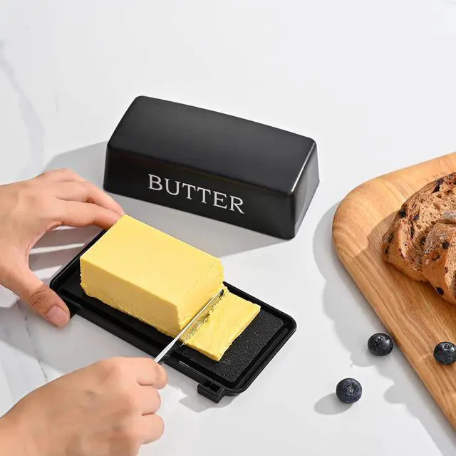 Alt view image 5 of 7 - Butter Dish With Cover And Knife,Food Grade Plastic Butter Holder With Lid For Countertop,Black Dishwasher Safe Butter Storage Container