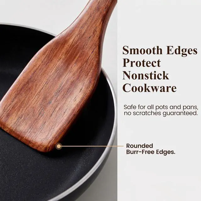 Alt view image 3 of 7 - HANSGO Wooden Spoons for Cooking, 3PCS Kitchen Utensils Set for Nonstick Pans, 12Inch Wooden Spatula for Stirring Frying Mixing, Sturdy & Smooth Edges, Kitchen Gifts for Women, Cooking Gifts for Men
