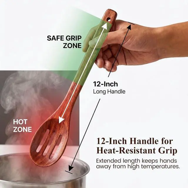 Alt view image 4 of 7 - HANSGO Wooden Spoons for Cooking, 3PCS Kitchen Utensils Set for Nonstick Pans, 12Inch Wooden Spatula for Stirring Frying Mixing, Sturdy & Smooth Edges, Kitchen Gifts for Women, Cooking Gifts for Men