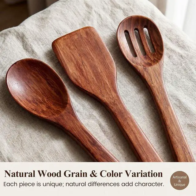 Alt view image 5 of 7 - HANSGO Wooden Spoons for Cooking, 3PCS Kitchen Utensils Set for Nonstick Pans, 12Inch Wooden Spatula for Stirring Frying Mixing, Sturdy & Smooth Edges, Kitchen Gifts for Women, Cooking Gifts for Men