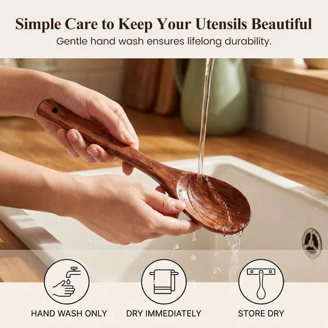 Alt view image 6 of 7 - HANSGO Wooden Spoons for Cooking, 3PCS Kitchen Utensils Set for Nonstick Pans, 12Inch Wooden Spatula for Stirring Frying Mixing, Sturdy & Smooth Edges, Kitchen Gifts for Women, Cooking Gifts for Men