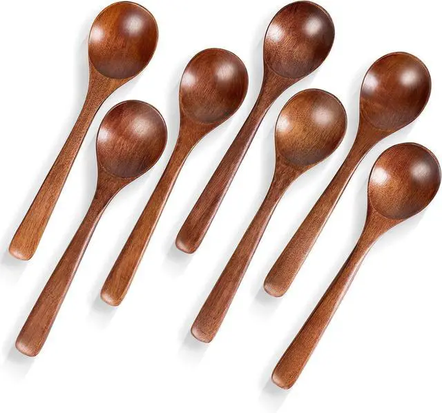 Main image of Small Wooden Spoons for Eating, 7 PCS, 7 Inch Small Soup Spoons