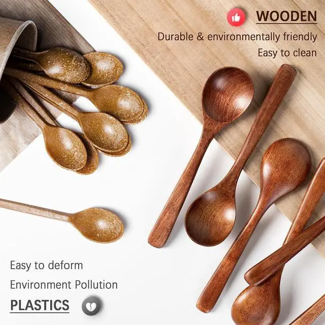 Alt view image 5 of 6 - Small Wooden Spoons for Eating, 7 PCS, 7 Inch Small Soup Spoons
