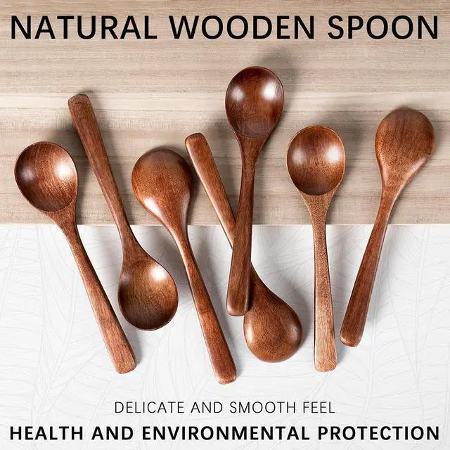 Alt view image 6 of 6 - Small Wooden Spoons for Eating, 7 PCS, 7 Inch Small Soup Spoons