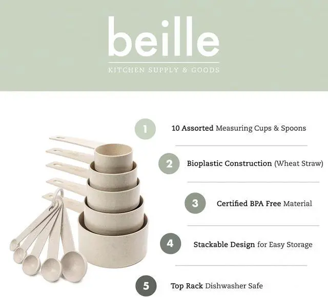 Alt view image 2 of 7 - Beille Cream Wheat Straw 10PC Measuring Cups Spoons Set