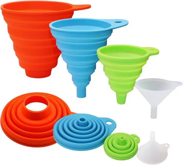 Main image of KongNai 4 Sizes Kitchen Funnel Set, Food Grade Silicone Collapsible Funnel, Funnels for Kitchen Use Filling Bottles, Canning, Cooking, and Water Powder Transfer