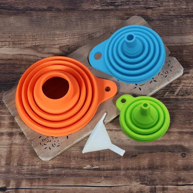 Alt view image 3 of 7 - KongNai 4 Sizes Kitchen Funnel Set, Food Grade Silicone Collapsible Funnel, Funnels for Kitchen Use Filling Bottles, Canning, Cooking, and Water Powder Transfer