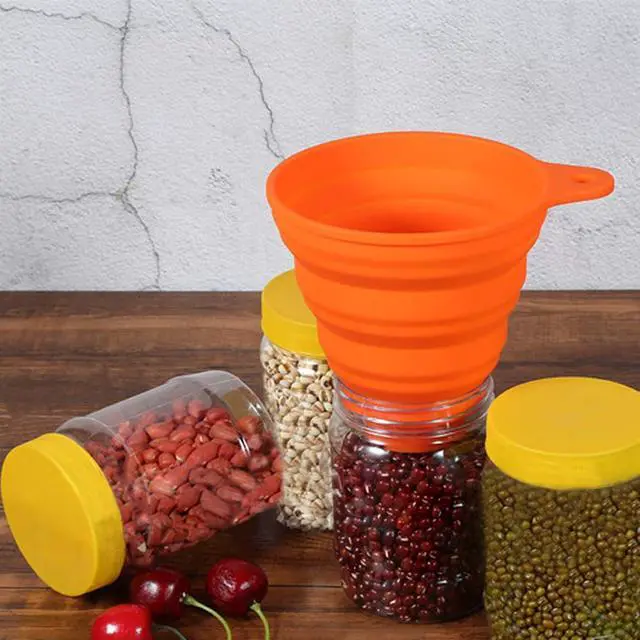 Alt view image 4 of 7 - KongNai 4 Sizes Kitchen Funnel Set, Food Grade Silicone Collapsible Funnel, Funnels for Kitchen Use Filling Bottles, Canning, Cooking, and Water Powder Transfer