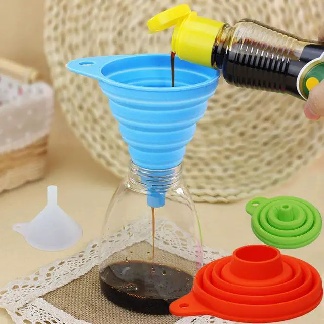 Alt view image 5 of 7 - KongNai 4 Sizes Kitchen Funnel Set, Food Grade Silicone Collapsible Funnel, Funnels for Kitchen Use Filling Bottles, Canning, Cooking, and Water Powder Transfer