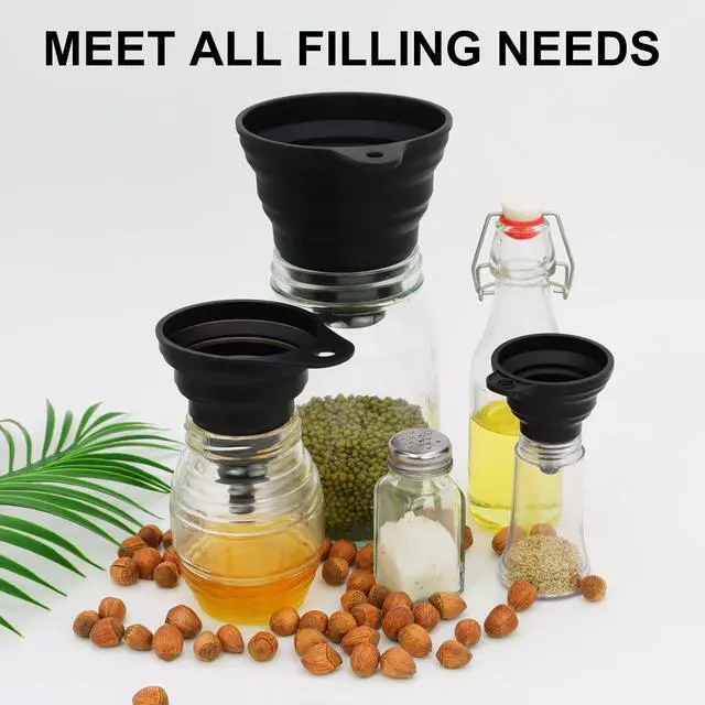 Alt view image 2 of 7 - 3 Sizes of Kitchen Funnel Set, Food Grade Funnels for Filling Bottles, Premium Silicone Collapsible Funnel for Transferring Liquid, Powder Transfer, Large Wide Mouth Canning Funnel, Small Funnel, HPWT