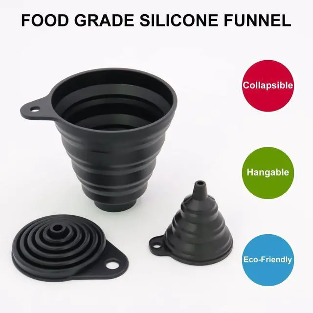 Alt view image 3 of 7 - 3 Sizes of Kitchen Funnel Set, Food Grade Funnels for Filling Bottles, Premium Silicone Collapsible Funnel for Transferring Liquid, Powder Transfer, Large Wide Mouth Canning Funnel, Small Funnel, HPWT
