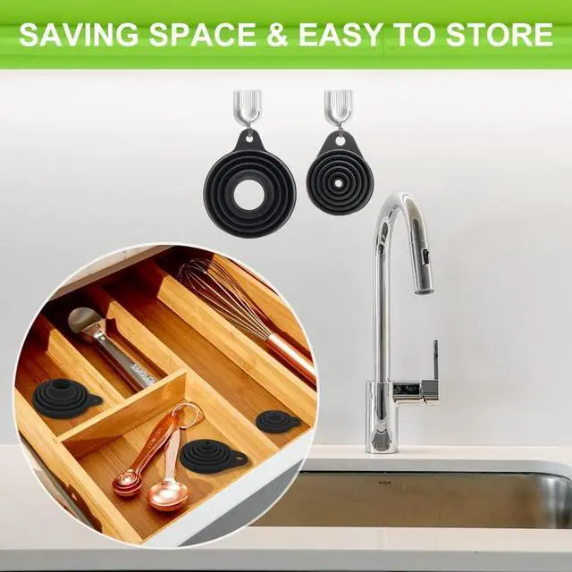 Alt view image 5 of 7 - 3 Sizes of Kitchen Funnel Set, Food Grade Funnels for Filling Bottles, Premium Silicone Collapsible Funnel for Transferring Liquid, Powder Transfer, Large Wide Mouth Canning Funnel, Small Funnel, HPWT