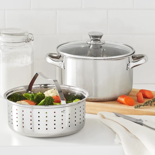 Alt view image 4 of 4 - Stainless Steel 4-Quart Steamer Pot with Glass Lid, Induction Compatible,