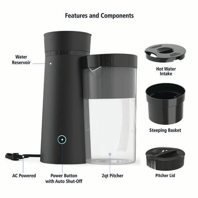 Alt view image 2 of 6 - Iced Tea and Iced Coffee Maker 8-Cup Capacity 2-Quart Pitcher Glass Carafe